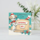 Vintage Kerstgroeten Hond Feestdagenkaart (Staand voorkant)