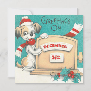 Vintage Kerstgroeten Hond Feestdagenkaart