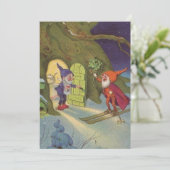 Vintage kerstgrommes Snow Skiing Feestdagenkaart (Staand voorkant)