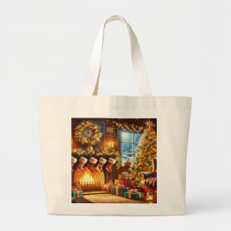 Vintage kersthaard in een winter wonderland grote tote bag