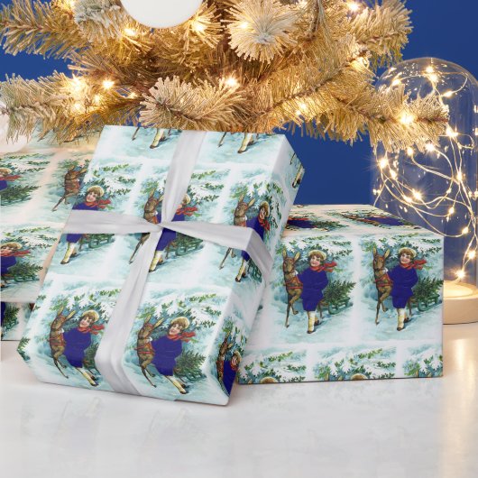 Vintage kerstherten en kinderen cadeaupapier (Feestdagen)