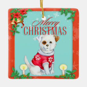 Vintage Kersthond Keramisch Ornament