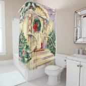 Vintage-kersthuis Douchegordijn (In situ)