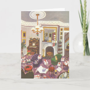 Vintage kerstingevroren Cadeaus in de leefruimte Feestdagen Kaart