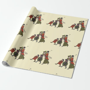 Vintage kerstinkopen familie plezier cadeaupapier