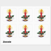 Vintage kerstkaars in Holly Vierkante Sticker (Vel)