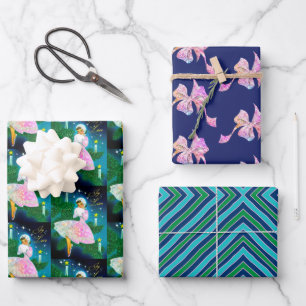 Vintage kerstkaars meisje iriserende glitter inpakpapier vel