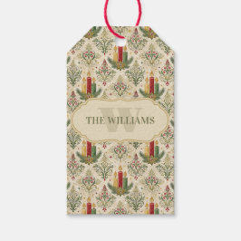 Vintage Kerstkaarsen & Ornamenten Monogram Cadeaulabel