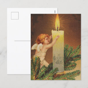 Vintage-kerstkaart Angel en Candle Feestdagenkaart