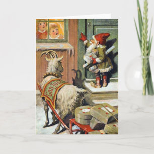 Vintage-kerstkaart Elf aan de voorzijde Feestdagen Kaart