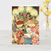 Vintage-kerstkaart | Kerstboomkinderen Kaart (Gele Bloem)