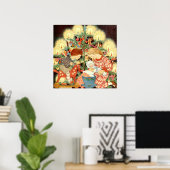 Vintage-kerstkaart | Kerstboomkinderen Poster (Thuiskantoor)