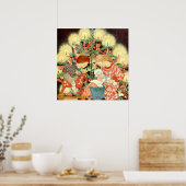 Vintage-kerstkaart | Kerstboomkinderen Poster (Keuken)