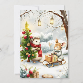 vintage kerstkaart met dieren