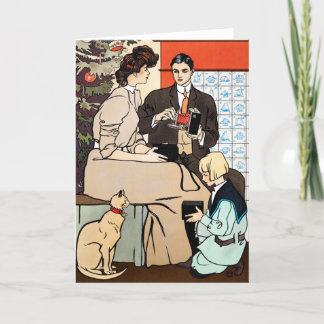 Vintage-kerstkaart nieuwe familiekaart feestdagen kaart