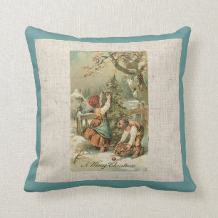 Vintage kerstkaart Pillow Kussen