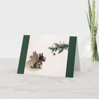 Vintage Kerstkaart Scotty Feestdagen Kaart
