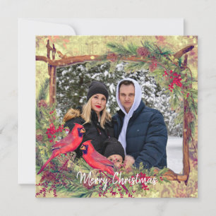 Vintage kerstkardinals foto-lijst feestdagenkaart