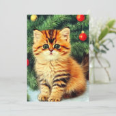 Vintage kerstkat aankondiging (Staand voorkant)
