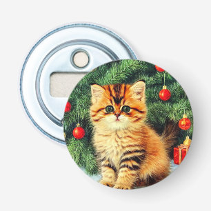 Vintage kerstkat button flesopener