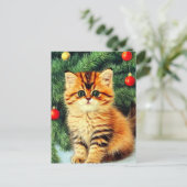 Vintage kerstkat feestdagenkaart (Staand voorkant)