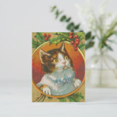 Vintage kerstkat feestdagenkaart (Staand voorkant)