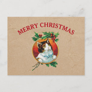 Vintage kerstkat Holiday Kraft Brown Paper Feestdagenkaart