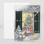 Vintage kerstkat in raam feestdagenkaart (Voorkant / Achterkant)