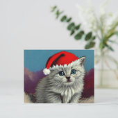 Vintage Kerstkat in Santa Hat Briefkaart (Staand voorkant)