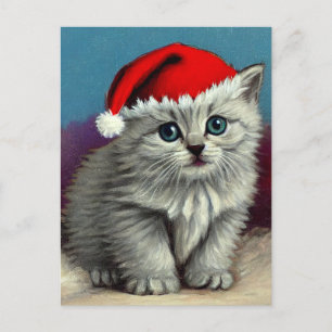 Vintage Kerstkat in Santa Hat Feestdagenkaart