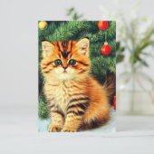 Vintage kerstkat informatiekaartje (Staand voorkant)