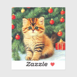 Vintage kerstkat sticker