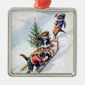 Vintage kerstkat-versiering metalen ornament