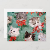 Vintage kerstkatten feestdagenkaart (Voorkant / Achterkant)
