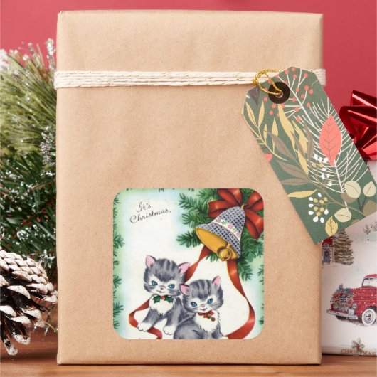 Vintage kerstkatten Holiday sticker (Feestdagen)
