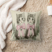 Vintage Kerstkatten met Roze Strikken Kussen (Deken)