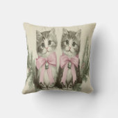 Vintage Kerstkatten met Roze Strikken Kussen (Achterkant)