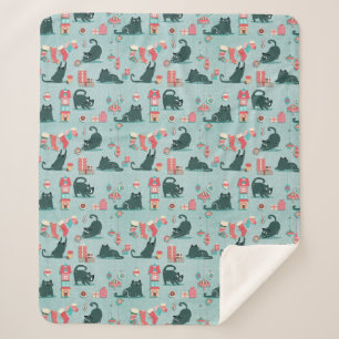 Vintage kerstkatten sherpa deken