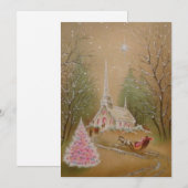 Vintage kerstkerk Glitter Winter Feestdagenkaart (Voorkant / Achterkant)