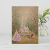 Vintage kerstkerk Glitter Winter Feestdagenkaart (Staand voorkant)