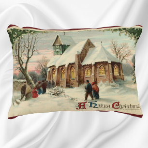 Vintage kerstkerkparochianen in Dawn Mass Decoratief Kussen