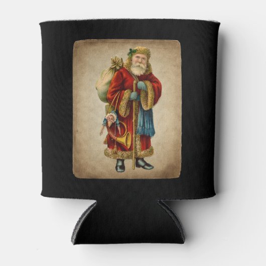 Vintage-kerstkerstbejaarde wereldkerstbedekking blikjeskoeler (Voorkant)