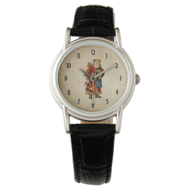 Vintage-kerstkerstbejaarde wereldkerstbedekking horloge (Voorkant)