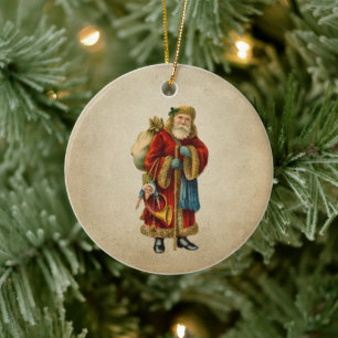 Vintage-kerstkerstbejaarde wereldkerstbedekking keramisch ornament