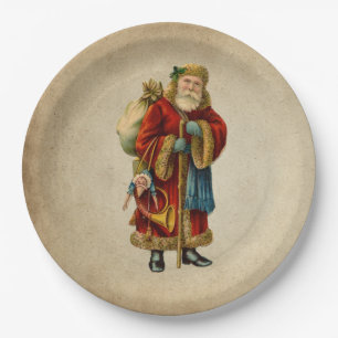 Vintage-kerstkerstbejaarde wereldkerstbedekking papieren bordje