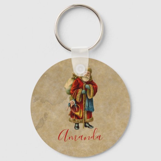 Vintage-kerstkerstbejaarde wereldkerstbedekking sleutelhanger (Voorkant)