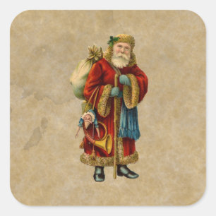 Vintage-kerstkerstbejaarde wereldkerstbedekking vierkante sticker