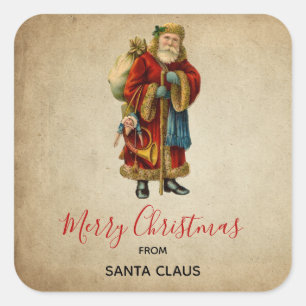 Vintage-kerstkerstbejaarde wereldkerstbedekking vierkante sticker