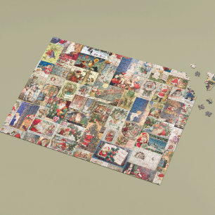 Vintage kerstkerstfeestdag Briefkaart ontkoppeling Legpuzzel
