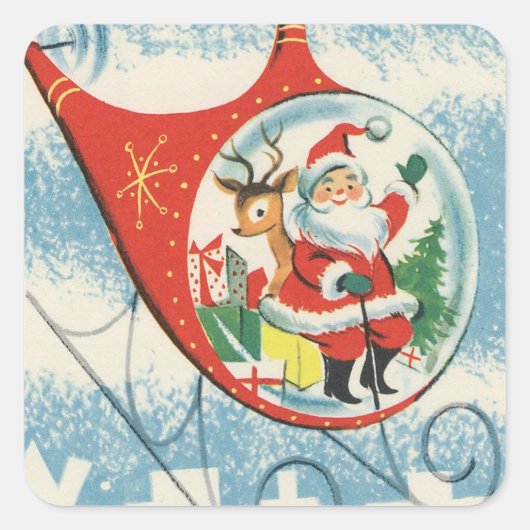 Vintage Kerstkerstkersthelikopter Vierkante Sticker (Voorkant)